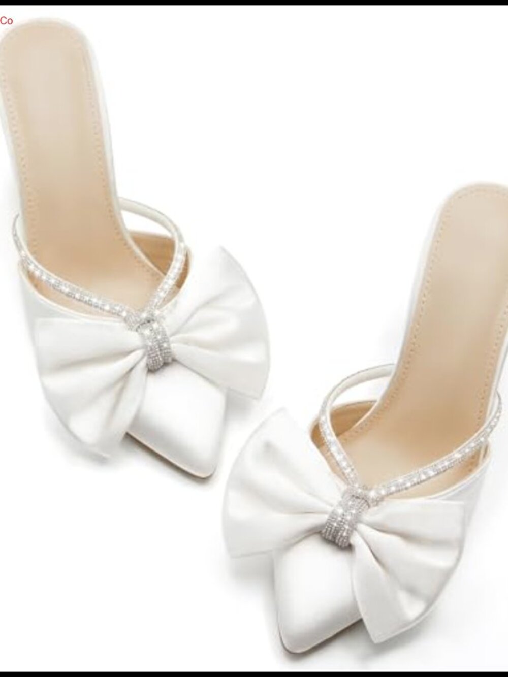 Women's Pointed Toe Mule Heels Rhinestone Bow Satin Sandals